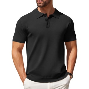 image:imageCOOFANDY Mens Knit Polo Shirts Casual Short Sleeve Button Down Polo Shirt Classic Golf ShirtsAll Black