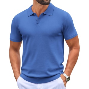 image:imageCOOFANDY Mens Knit Polo Shirts Casual Short Sleeve Button Down Polo Shirt Classic Golf ShirtsBlue