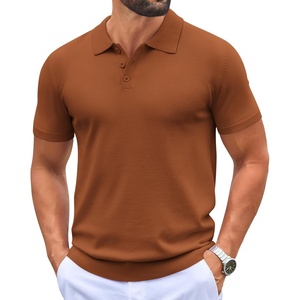 image:imageCOOFANDY Mens Knit Polo Shirts Casual Short Sleeve Button Down Polo Shirt Classic Golf ShirtsCaramel