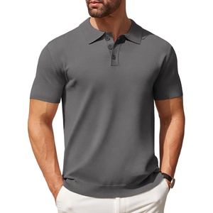 image:imageCOOFANDY Mens Knit Polo Shirts Casual Short Sleeve Button Down Polo Shirt Classic Golf ShirtsDark Grey