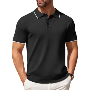 image:imageCOOFANDY Mens Knit Polo Shirts Casual Short Sleeve Button Down Polo Shirt Classic Golf ShirtsEblack White Striped
