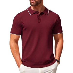 image:imageCOOFANDY Mens Knit Polo Shirts Casual Short Sleeve Button Down Polo Shirt Classic Golf ShirtsEwine Red White Striped