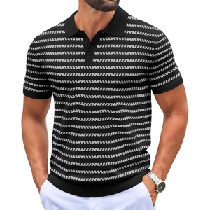 image:imageCOOFANDY Mens Knit Polo Shirts Casual Short Sleeve Button Down Polo Shirt Classic Golf ShirtsFblackWhite Striped