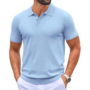 image:imageCOOFANDY Mens Knit Polo Shirts Casual Short Sleeve Button Down Polo Shirt Classic Golf ShirtsLight Blue