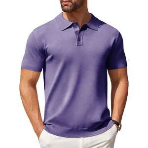image:imageCOOFANDY Mens Knit Polo Shirts Casual Short Sleeve Button Down Polo Shirt Classic Golf ShirtsLight Purple