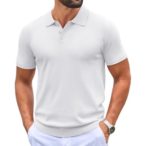 image:imageCOOFANDY Mens Knit Polo Shirts Casual Short Sleeve Button Down Polo Shirt Classic Golf ShirtsWhite