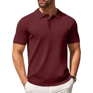 image:imageCOOFANDY Mens Knit Polo Shirts Casual Short Sleeve Button Down Polo Shirt Classic Golf ShirtsWine Red