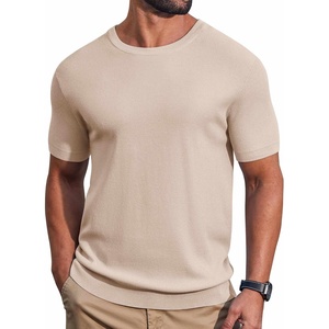 image:imageCOOFANDY Mens Knit TShirts Casual Short Sleeve Crewneck Shirt Textured Pullover TeesApricot