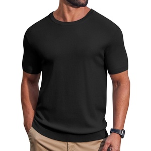 image:imageCOOFANDY Mens Knit TShirts Casual Short Sleeve Crewneck Shirt Textured Pullover TeesBlack