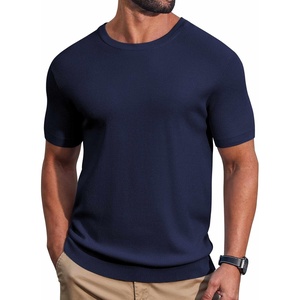 image:imageCOOFANDY Mens Knit TShirts Casual Short Sleeve Crewneck Shirt Textured Pullover TeesNavy Blue