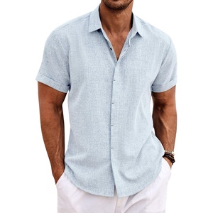 image:imageCOOFANDY Mens Linen Shirts Short Sleeve Casual Shirts Button Down Shirt for Men Beach Summer Wedding ShirtBlue