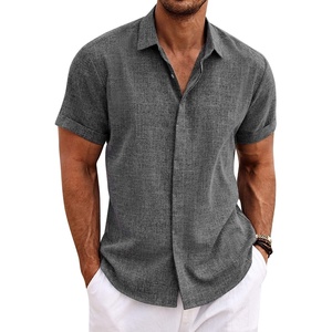image:imageCOOFANDY Mens Linen Shirts Short Sleeve Casual Shirts Button Down Shirt for Men Beach Summer Wedding ShirtDark Grey