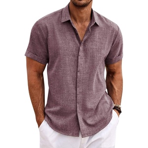 image:imageCOOFANDY Mens Linen Shirts Short Sleeve Casual Shirts Button Down Shirt for Men Beach Summer Wedding ShirtDark Red