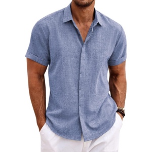image:imageCOOFANDY Mens Linen Shirts Short Sleeve Casual Shirts Button Down Shirt for Men Beach Summer Wedding ShirtDenim Blue