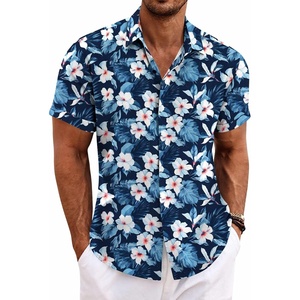 image:imageCOOFANDY Mens Linen Shirts Short Sleeve Casual Shirts Button Down Shirt for Men Beach Summer Wedding ShirtFloraldeep Blue White