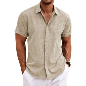 image:imageCOOFANDY Mens Linen Shirts Short Sleeve Casual Shirts Button Down Shirt for Men Beach Summer Wedding ShirtKhaki