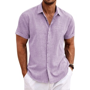 image:imageCOOFANDY Mens Linen Shirts Short Sleeve Casual Shirts Button Down Shirt for Men Beach Summer Wedding ShirtLavender