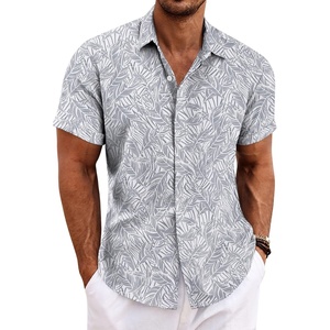 image:imageCOOFANDY Mens Linen Shirts Short Sleeve Casual Shirts Button Down Shirt for Men Beach Summer Wedding ShirtLeafgrey