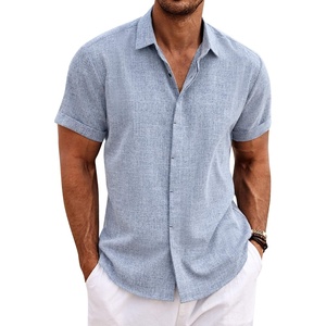 image:imageCOOFANDY Mens Linen Shirts Short Sleeve Casual Shirts Button Down Shirt for Men Beach Summer Wedding ShirtLight Denim Blue