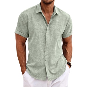 image:imageCOOFANDY Mens Linen Shirts Short Sleeve Casual Shirts Button Down Shirt for Men Beach Summer Wedding ShirtLight Green