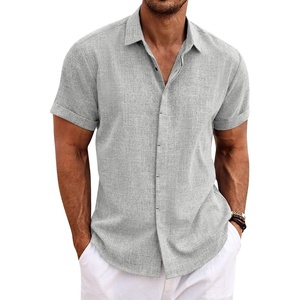 image:imageCOOFANDY Mens Linen Shirts Short Sleeve Casual Shirts Button Down Shirt for Men Beach Summer Wedding ShirtLight Grey