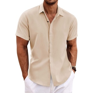 image:imageCOOFANDY Mens Linen Shirts Short Sleeve Casual Shirts Button Down Shirt for Men Beach Summer Wedding ShirtLight Khaki