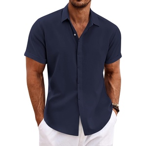 image:imageCOOFANDY Mens Linen Shirts Short Sleeve Casual Shirts Button Down Shirt for Men Beach Summer Wedding ShirtNavy Blue