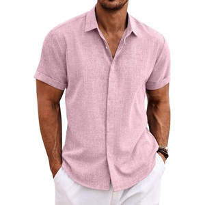 image:imageCOOFANDY Mens Linen Shirts Short Sleeve Casual Shirts Button Down Shirt for Men Beach Summer Wedding ShirtPink