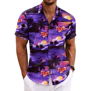 image:imageCOOFANDY Mens Linen Shirts Short Sleeve Casual Shirts Button Down Shirt for Men Beach Summer Wedding ShirtSunsetblue Purple