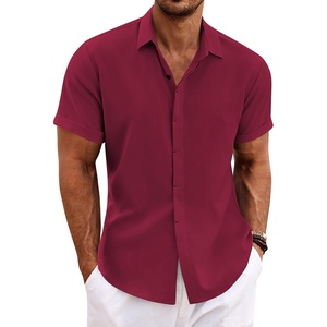 image:imageCOOFANDY Mens Linen Shirts Short Sleeve Casual Shirts Button Down Shirt for Men Beach Summer Wedding ShirtWine Red