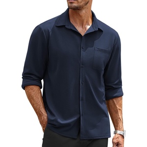 image:imageCOOFANDY Mens Long Sleeve Button Down Shirts Wrinkle Free Untucked Shirts Casual Dress Shirt for MenDark Blue