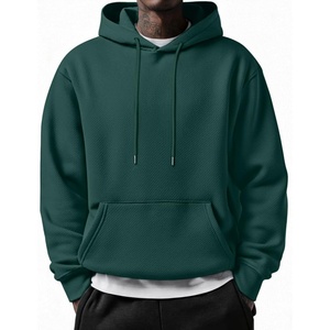 image:imageCOOFANDY Mens Long Sleeve Hooded Sweatshirt Casual Lightweight Hoodies Pullover Textured Drawstring Hoodie with Kanga PocketLake Green