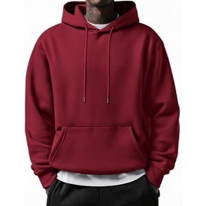 image:imageCOOFANDY Mens Long Sleeve Hooded Sweatshirt Casual Lightweight Hoodies Pullover Textured Drawstring Hoodie with Kanga PocketWine Red