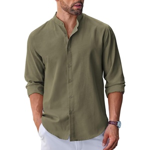 image:imageCOOFANDY Mens Long Sleeve Oxford Dress Shirts Button Down Shirt Casual Band Collar ShirtsArmy Green