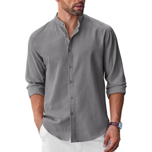 image:imageCOOFANDY Mens Long Sleeve Oxford Dress Shirts Button Down Shirt Casual Band Collar ShirtsDark Grey