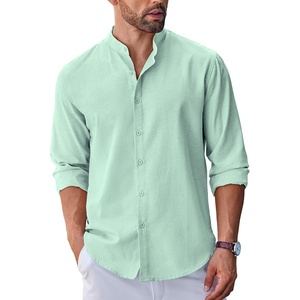 image:imageCOOFANDY Mens Long Sleeve Oxford Dress Shirts Button Down Shirt Casual Band Collar ShirtsIce Green
