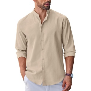image:imageCOOFANDY Mens Long Sleeve Oxford Dress Shirts Button Down Shirt Casual Band Collar ShirtsKhaki