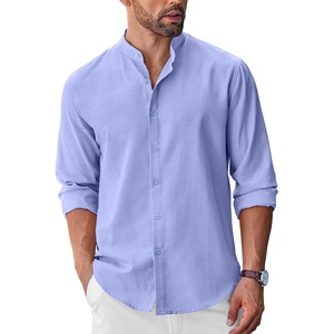 image:imageCOOFANDY Mens Long Sleeve Oxford Dress Shirts Button Down Shirt Casual Band Collar ShirtsLight Blue