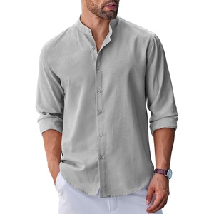 image:imageCOOFANDY Mens Long Sleeve Oxford Dress Shirts Button Down Shirt Casual Band Collar ShirtsLight Grey
