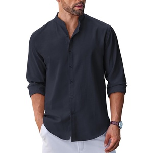 image:imageCOOFANDY Mens Long Sleeve Oxford Dress Shirts Button Down Shirt Casual Band Collar ShirtsNavy Blue