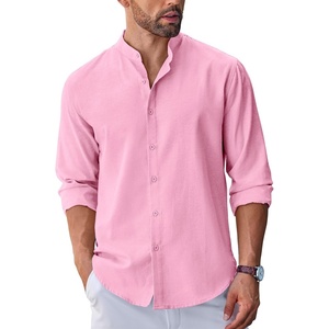 image:imageCOOFANDY Mens Long Sleeve Oxford Dress Shirts Button Down Shirt Casual Band Collar ShirtsPink