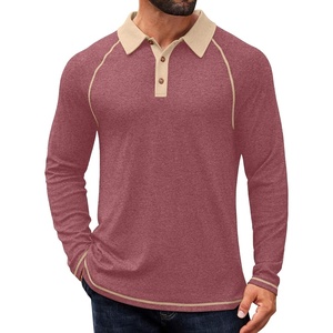 image:imageCOOFANDY Mens Long Sleeve Polo Shirts Casual Button Collared Shirts Raglan Golf T ShirtRed