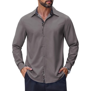 image:imageCOOFANDY Mens Long Sleeve Wrinkle Free Dress Shirts Inner Contrast Business Casual Button Down ShirtDark Grey