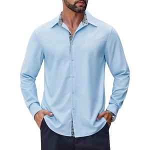 image:imageCOOFANDY Mens Long Sleeve Wrinkle Free Dress Shirts Inner Contrast Business Casual Button Down ShirtLight Blue