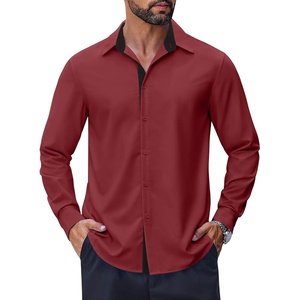 image:imageCOOFANDY Mens Long Sleeve Wrinkle Free Dress Shirts Inner Contrast Business Casual Button Down ShirtWine Red