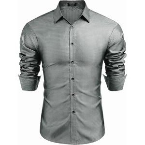 image:imageCOOFANDY Mens Luxury Dress Shirt Long Sleeve Prom Wedding Party Shiny Button Down Shirts Silver Grey