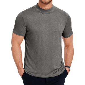 image:imageCOOFANDY Mens Mock Turtleneck T Shirt Short Sleeve Slim Fit Basic Casual Solid Color Pullover TeeAdark Grey