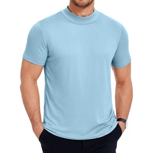 image:imageCOOFANDY Mens Mock Turtleneck T Shirt Short Sleeve Slim Fit Basic Casual Solid Color Pullover TeeAlight Blue