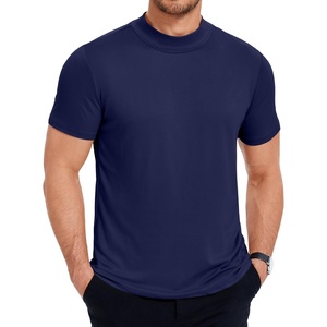 image:imageCOOFANDY Mens Mock Turtleneck T Shirt Short Sleeve Slim Fit Basic Casual Solid Color Pullover TeeAnavy Blue