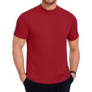 image:imageCOOFANDY Mens Mock Turtleneck T Shirt Short Sleeve Slim Fit Basic Casual Solid Color Pullover TeeAwine Red